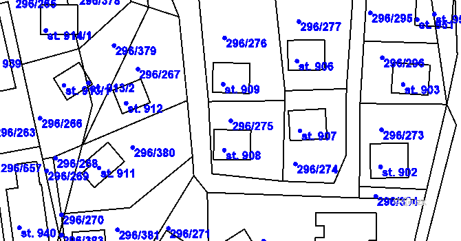 Parcela st. 296/275 v KÚ Přestavlky u Slap, Katastrální mapa