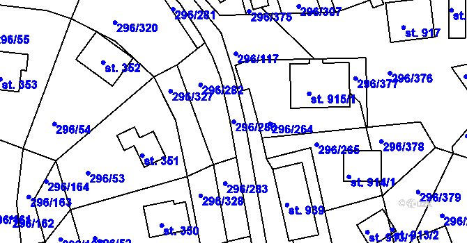 Parcela st. 296/280 v KÚ Přestavlky u Slap, Katastrální mapa