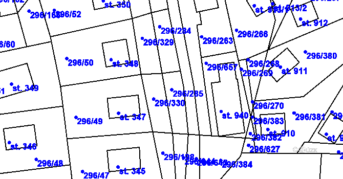 Parcela st. 296/285 v KÚ Přestavlky u Slap, Katastrální mapa