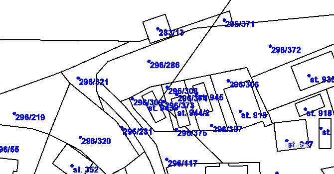 Parcela st. 296/308 v KÚ Přestavlky u Slap, Katastrální mapa