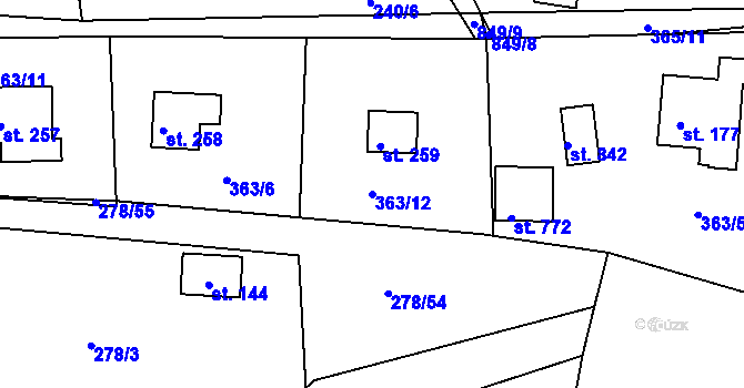 Parcela st. 363/12 v KÚ Přestavlky u Slap, Katastrální mapa