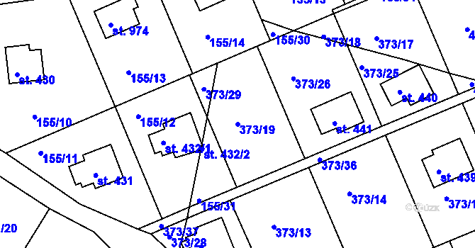 Parcela st. 373/19 v KÚ Přestavlky u Slap, Katastrální mapa