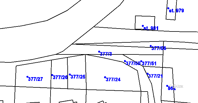 Parcela st. 377/3 v KÚ Přestavlky u Slap, Katastrální mapa