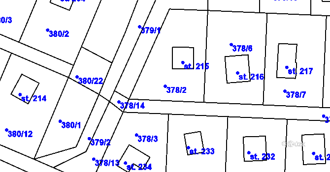 Parcela st. 378/2 v KÚ Přestavlky u Slap, Katastrální mapa