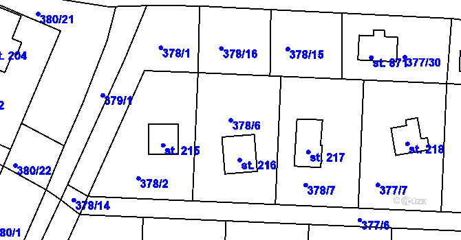 Parcela st. 378/6 v KÚ Přestavlky u Slap, Katastrální mapa