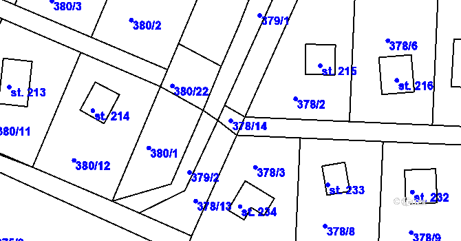 Parcela st. 378/14 v KÚ Přestavlky u Slap, Katastrální mapa