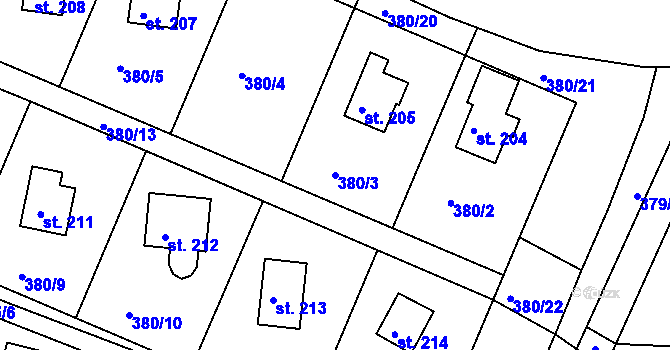Parcela st. 380/3 v KÚ Přestavlky u Slap, Katastrální mapa