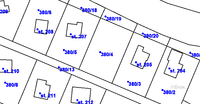 Parcela st. 380/4 v KÚ Přestavlky u Slap, Katastrální mapa