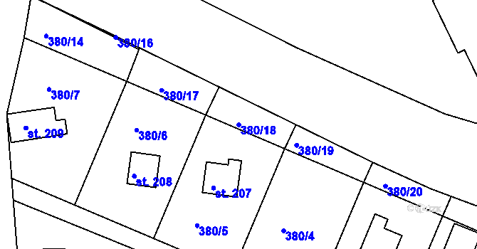 Parcela st. 380/18 v KÚ Přestavlky u Slap, Katastrální mapa