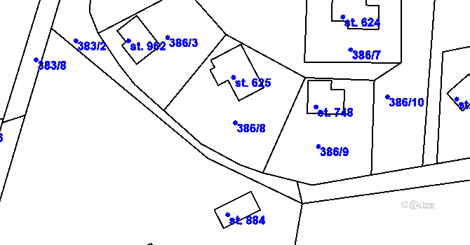 Parcela st. 386/8 v KÚ Přestavlky u Slap, Katastrální mapa
