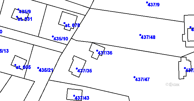 Parcela st. 437/36 v KÚ Přestavlky u Slap, Katastrální mapa