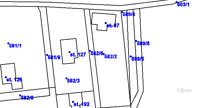 Parcela st. 582/2 v KÚ Přestavlky u Slap, Katastrální mapa
