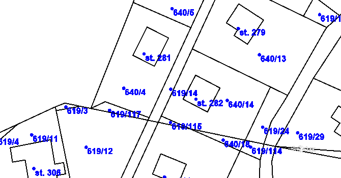 Parcela st. 619/14 v KÚ Přestavlky u Slap, Katastrální mapa