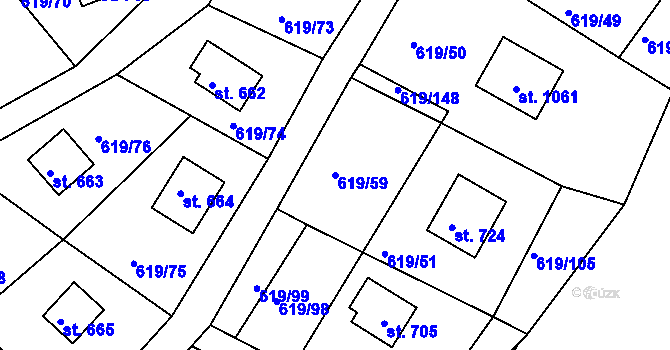 Parcela st. 619/59 v KÚ Přestavlky u Slap, Katastrální mapa
