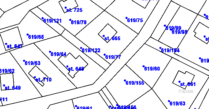 Parcela st. 619/77 v KÚ Přestavlky u Slap, Katastrální mapa