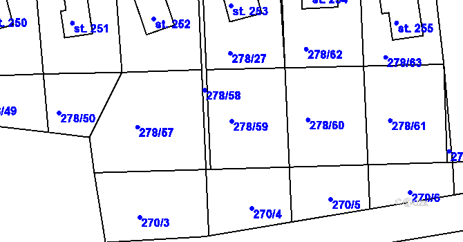 Parcela st. 278/59 v KÚ Přestavlky u Slap, Katastrální mapa