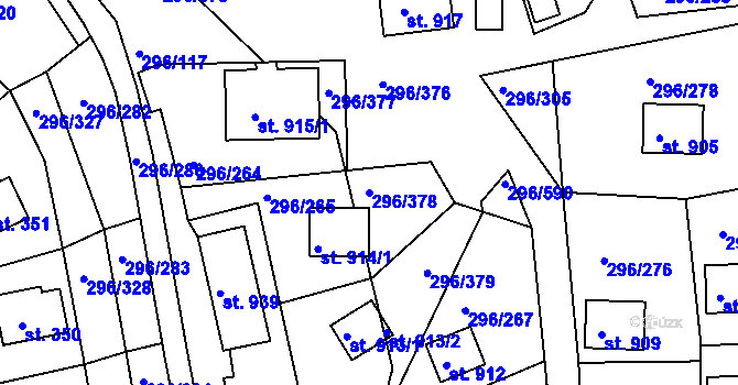 Parcela st. 296/378 v KÚ Přestavlky u Slap, Katastrální mapa