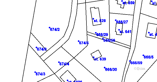 Parcela st. 674/5 v KÚ Přestavlky u Slap, Katastrální mapa