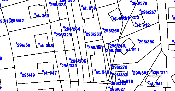 Parcela st. 296/657 v KÚ Přestavlky u Slap, Katastrální mapa