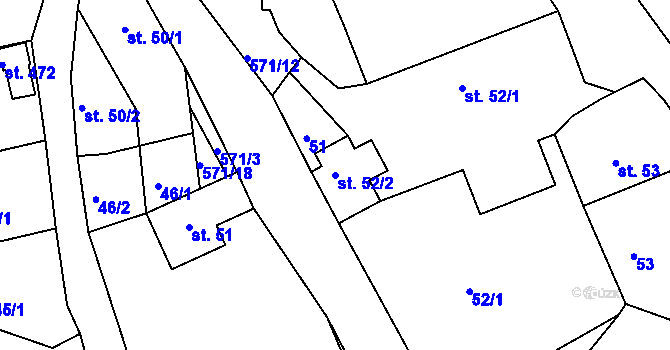 Parcela st. 52/2 v KÚ Slapy nad Vltavou, Katastrální mapa