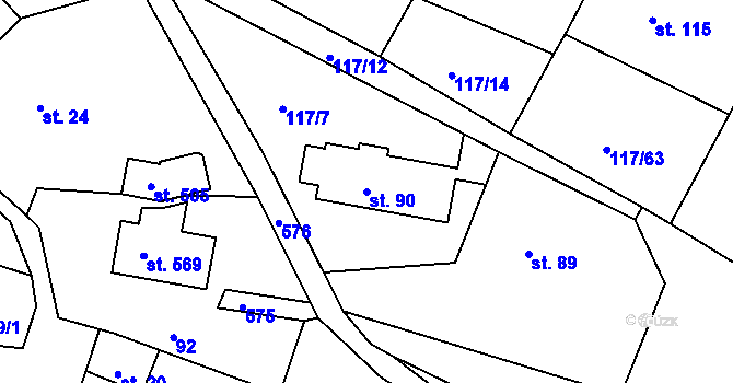 Parcela st. 90 v KÚ Slapy nad Vltavou, Katastrální mapa