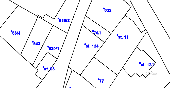 Parcela st. 124 v KÚ Slapy nad Vltavou, Katastrální mapa
