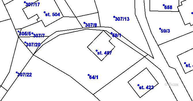 Parcela st. 487 v KÚ Slapy nad Vltavou, Katastrální mapa