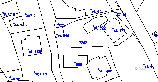 Parcela st. 59/2 v KÚ Slapy nad Vltavou, Katastrální mapa