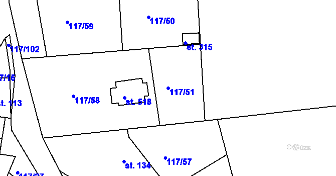 Parcela st. 117/51 v KÚ Slapy nad Vltavou, Katastrální mapa