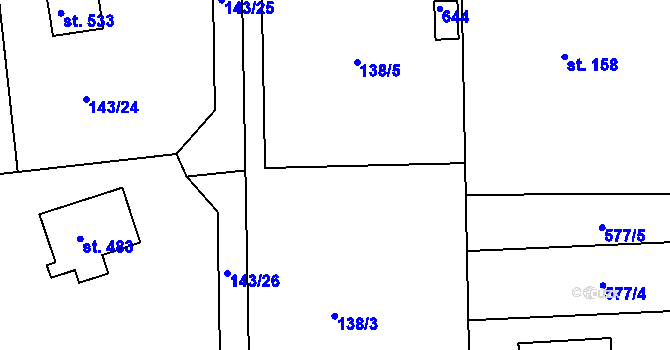 Parcela st. 138/3 v KÚ Slapy nad Vltavou, Katastrální mapa