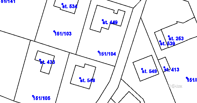 Parcela st. 151/104 v KÚ Slapy nad Vltavou, Katastrální mapa