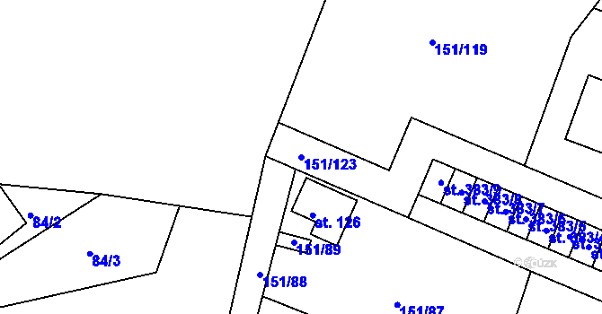 Parcela st. 151/123 v KÚ Slapy nad Vltavou, Katastrální mapa