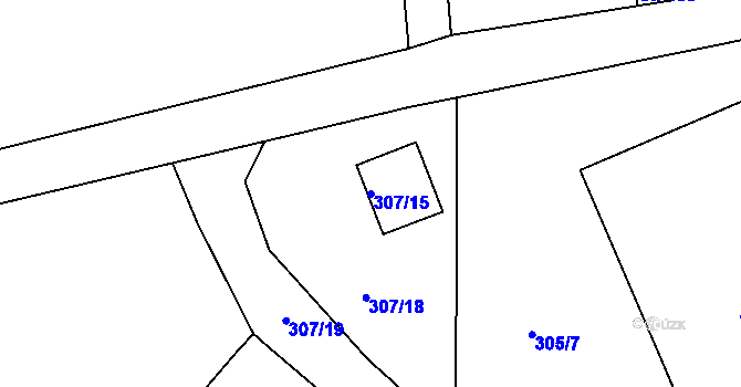 Parcela st. 307/15 v KÚ Slapy nad Vltavou, Katastrální mapa