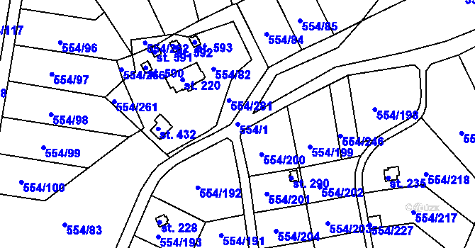 Parcela st. 554/1 v KÚ Slapy nad Vltavou, Katastrální mapa