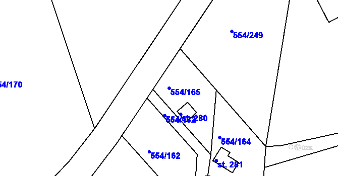 Parcela st. 554/165 v KÚ Slapy nad Vltavou, Katastrální mapa