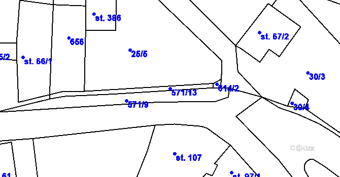 Parcela st. 571/13 v KÚ Slapy nad Vltavou, Katastrální mapa
