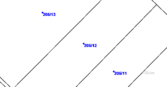 Parcela st. 205/12 v KÚ Slapy nad Vltavou, Katastrální mapa