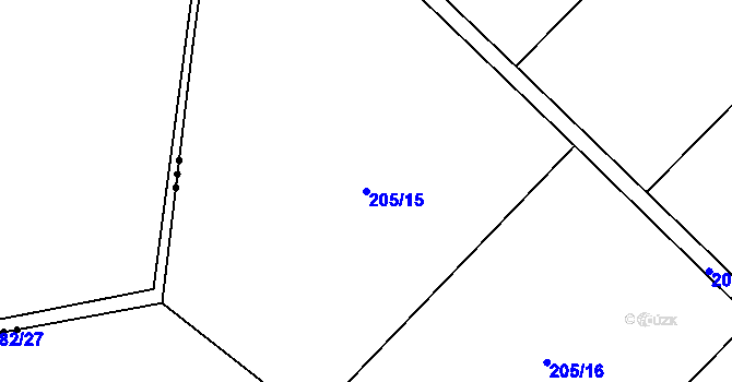 Parcela st. 205/15 v KÚ Slapy nad Vltavou, Katastrální mapa