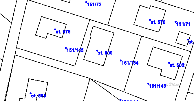 Parcela st. 600 v KÚ Slapy nad Vltavou, Katastrální mapa