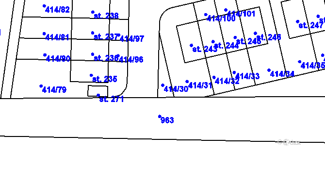 Parcela st. 414/30 v KÚ Slatina u Velvar, Katastrální mapa