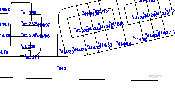 Parcela st. 414/32 v KÚ Slatina u Velvar, Katastrální mapa