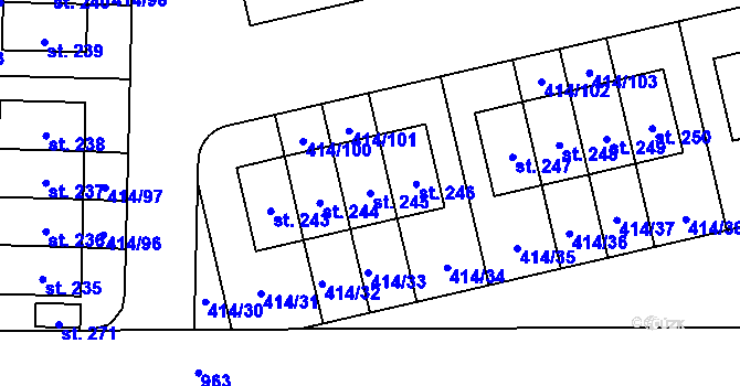 Parcela st. 245 v KÚ Slatina u Velvar, Katastrální mapa