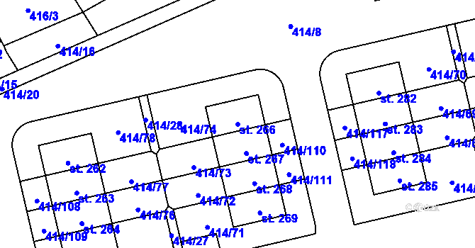 Parcela st. 266 v KÚ Slatina u Velvar, Katastrální mapa