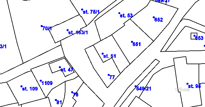 Parcela st. 51 v KÚ Slatina u Velvar, Katastrální mapa