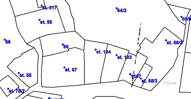 Parcela st. 104 v KÚ Slatina u Velvar, Katastrální mapa