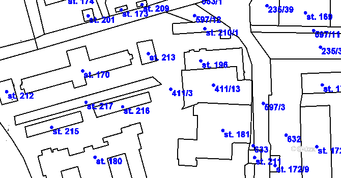 Parcela st. 411/3 v KÚ Slatina u Velvar, Katastrální mapa