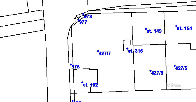 Parcela st. 427/7 v KÚ Slatina u Velvar, Katastrální mapa