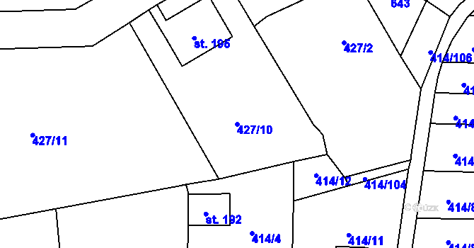 Parcela st. 427/10 v KÚ Slatina u Velvar, Katastrální mapa