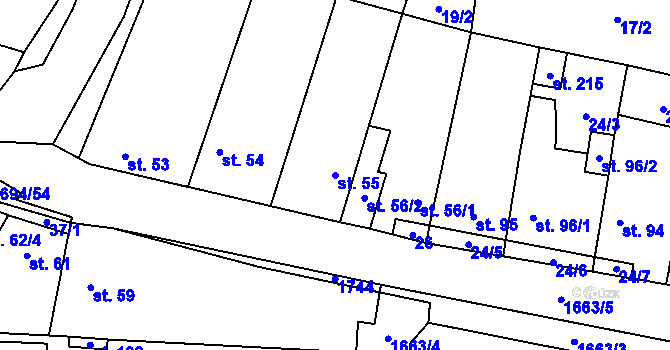 Parcela st. 55 v KÚ Slatina pod Hazmburkem, Katastrální mapa