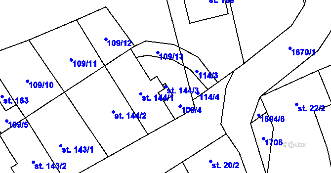 Parcela st. 144/3 v KÚ Slatina pod Hazmburkem, Katastrální mapa